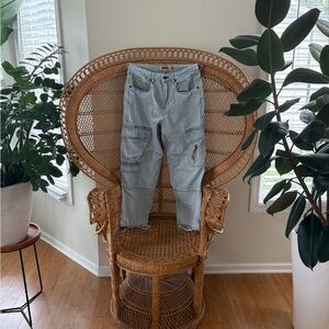 Light Blue Cargo Pants with Patch Detail